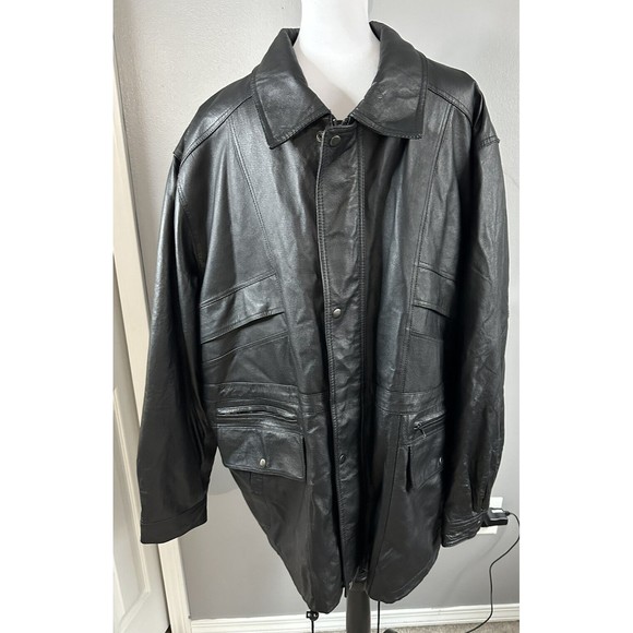 Excelled Mens Collection Black Genuine Leather Jacket Men's 2XL Pockets Flaps - Picture 2 of 10